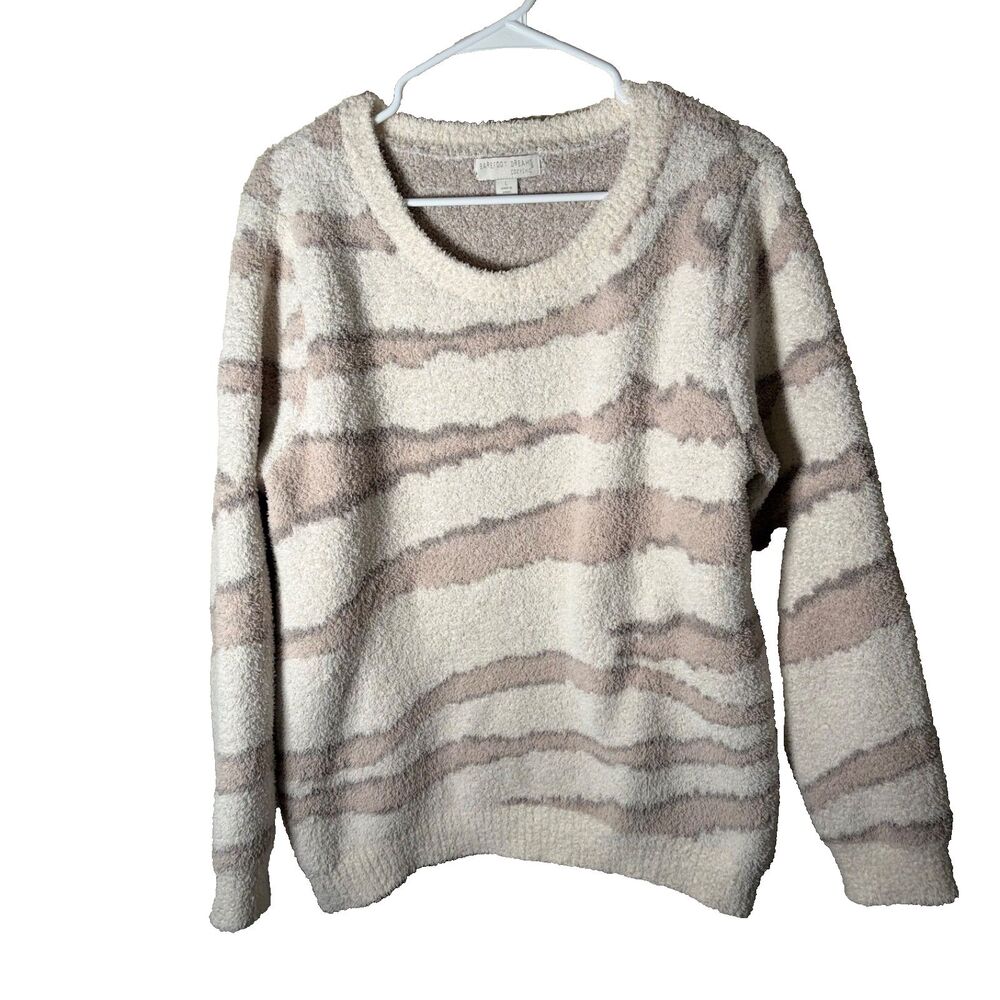 Barefoot Dreams Cozychic Sweater Women's Large Fuzzy Round Neck Long Sleeve